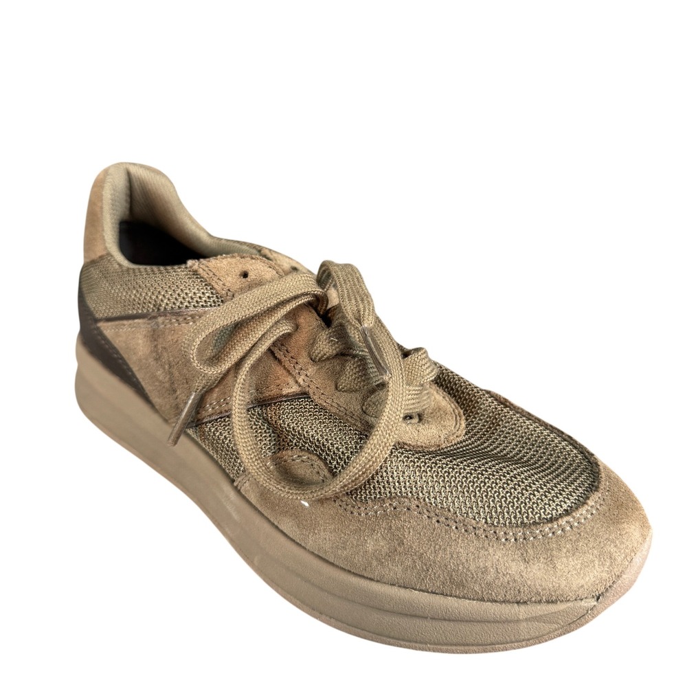 Geox Respira Womens Suede Mesh Sneakers Taupe Brown Metallic Trim Lace Up 6